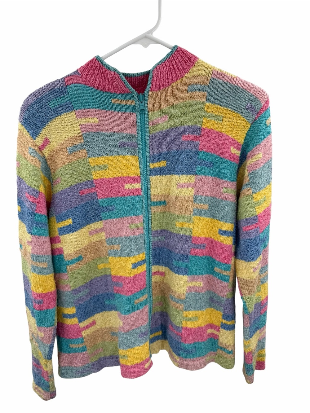 Vintage South Cotton Light Multicolor Zip-Front Vibrant Pattern Grandmacore Lrg